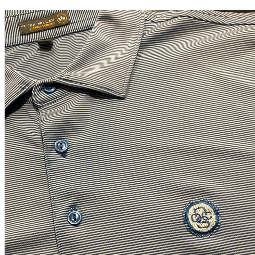 Peter Millar‎ Summer Comfort Mens Large Blue Striped Performance Polo Shirt OSC